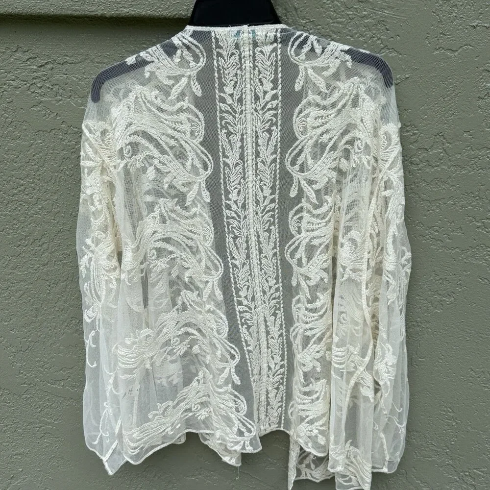 Sundance Cardigan Jacket Size L Large Sheer Lace Embroidered Floral 100% Nylon - Picture 2 of 6